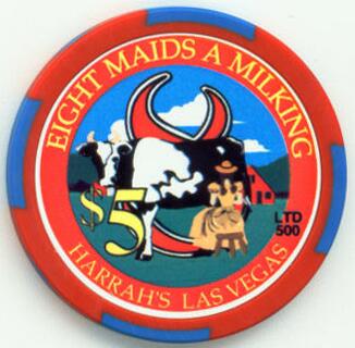 Harrah's 12 Days of Christmas 2003 Eight Maids A Milking $5 Casino Chip