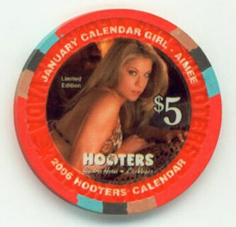 Hooter Calendar Girls on Hooter S Calendar Girl January 2006  5 Casino Chip   Front   Back
