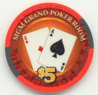 Las Vegas MGM Grand Poker Room Grand Opening $5 Casino Chip 