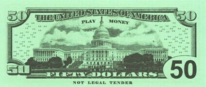Play Money $50 Bills Back