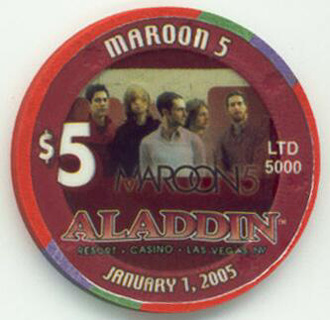 Aladdin Maroon 5 New Year 2005 $5 Casino Chip