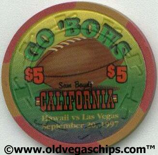 Las Vegas California Hotel Rainbow Football 1997 $5 Casino Chip