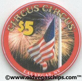 Las Vegas Circus Circus 4th of July 2001 $5 Casino Poker Chip