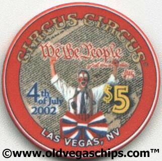 Las Vegas Circus Circus 4th of July 2002 $5 Casino Chips