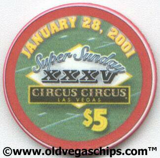 Las Vegas Circus Circus Superbowl XXXV $5 Poker Chip