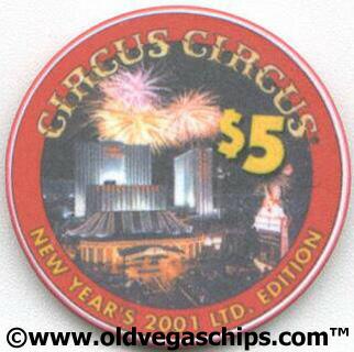 Las Vegas Circus Circus New Year 2001 $5 Casino Chip