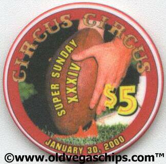 Las Vegas Circus Circus Superbowl XXXIV $5 Casino Chip