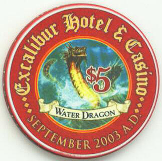 Excalibur Water Dragon September 2003 $5 Casino Chip