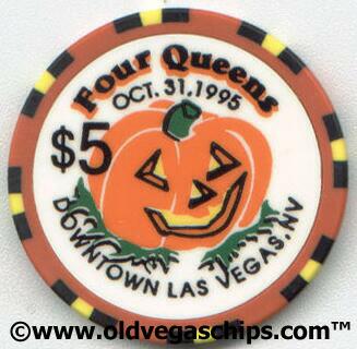 Four Queens Halloween 1995 Pumpkin $5 Casino Chip