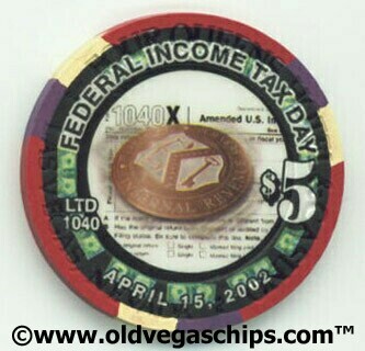 Las Vegas Four Queens Income Tax Day 2002 $5 Casino Chip