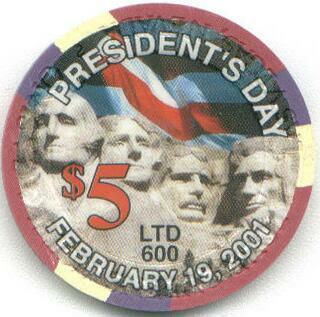 Las Vegas Four Queens President's Day 2001 $5 Casino Chip