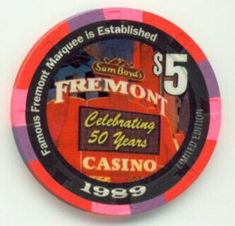 Fremont Hotel Fremont Marquee 50th Anniversary $5 Casino Chip