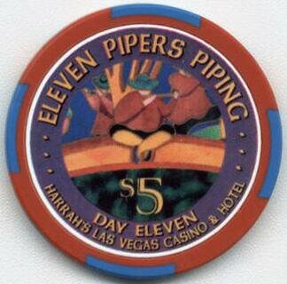Harrah's 12 Days of Christmas Eleven Pipers Piping $5 Casino Chip