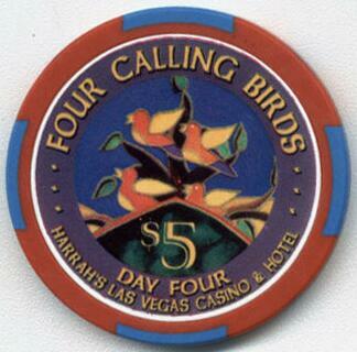 Harrah's 12 Days of Christmas Four Calling Birds $5 Casino Chip
