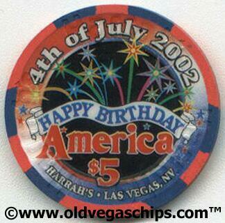 Las Vegas Harrah's 4th of July 2002 $5 Casino Chip