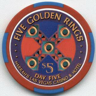 Harrah's 12 Days of Christmas Five Golden Rings $5 Casino Chip