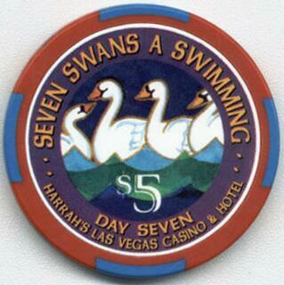 Harrah's 12 Days of Christmas Seven Swans A Swimming $5 Casino Chip
