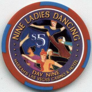 Harrah's Nine Ladies Dancing $5 Casino Chip