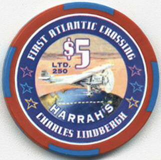 Las Vegas Harrah's Great Moments of Flight Charles Lindbergh $5 Casino Chip