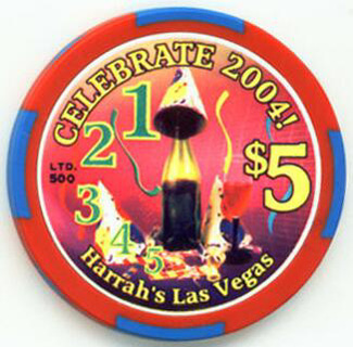 Las Vegas Harrah's Happy New Year 2004 $5 Casino Chip