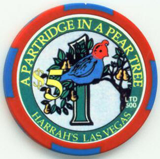 Las Vegas Harrah's 12 Days of Christmas A Partridge in a Pear Tree $5 Casino Chip