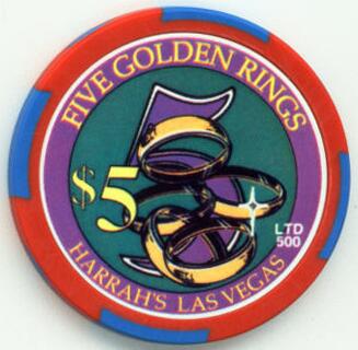 Harrah's 12 Days of Christmas 2003 Five Golden Rings $5 Casino Chip