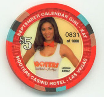 Hooters Casino September Calendar Girl $5 Casino Chip