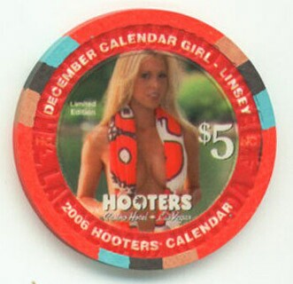 Hooters Casino Linsey December 2006 $5 Casino Chip