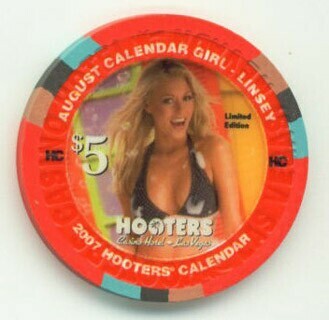 Hooters Casino August Girl Linsey 2007 $5 Casino Chip