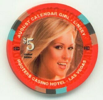 Hooters Casino August Girl Linsey 2007 $5 Casino Chip