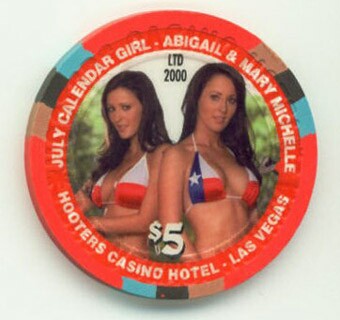 Hooters Casino July Abigail & Mary 2008 $5 Casino Chip