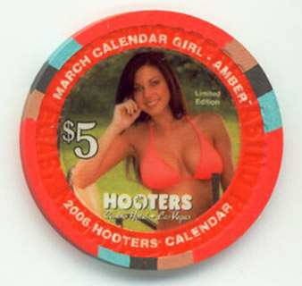 Hooter's Calendar Girl March 2006 $5 Casino Chip