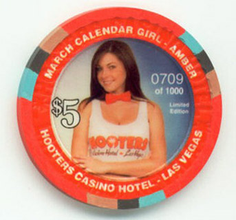 Hooter's Calendar Girl March 2006 $5 Casino Chip