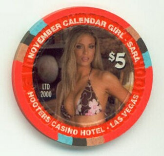 Hooters Casino November Girl Sara 2008 $5 Casino Chip