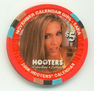 Hooters Casino November Girl Sara 2008 $5 Casino Chip