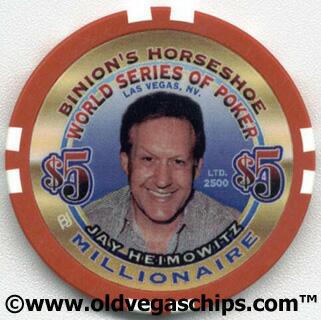 Binion's Horseshoe WSOP Millionaire Jay Heimowitz $5 Casino Chip
