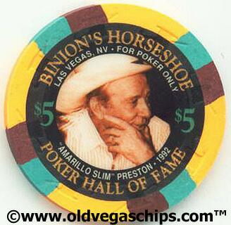 Binion's Horseshoe Poker Hall of Fame Amarillo Slim Preston $5 Casino Chip
