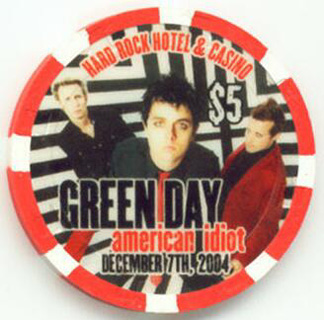 Las Vegas Hard Rock Green Day American Idiot 2004 $5 Casino Chip