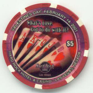 Hard Rock Hotel Valentine's Day 2001 $5 Casino Chip