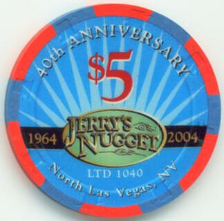 Jerry's Nugget 40th Anniversary $5 Casino Chip