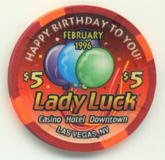 Lady Luck Happy Birthday to You 1996 $5 Casino Chip