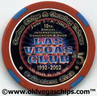 Las Vegas Club CC&GTCC 2002 $5 Casino Poker Chip