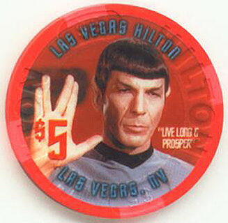 Las Vegas Hilton Star Trek Mr. Spock $5 Casino Chip