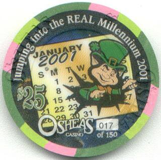 O'Shea's Casino Real Millennium 2001 $25 Casino Chip 