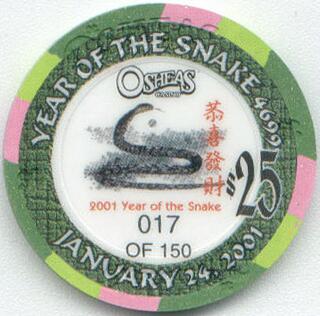 O'Shea's Casino Chinese New Year Snake 2001 $25 Casino Chip