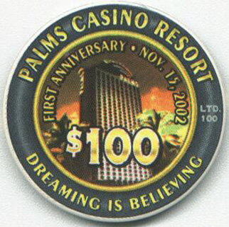 Palms Hotel First Anniversary 2002 $100 Casino Chip