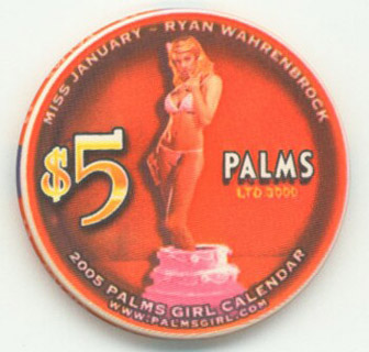 Palms Hotel January Calendar Girl $5 Casino Chip