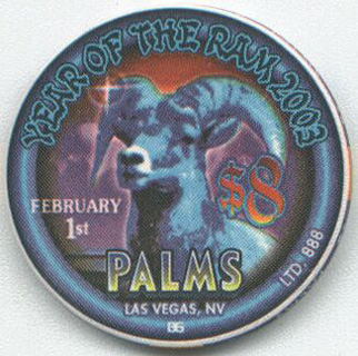 Palms Hotel Chinese New Year of the Ram $8 Casino Chip