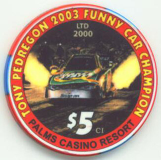 Las Vegas Palms Hotel Tony Pedregon Funny Car Champ $5 Casino Chip