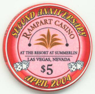 Rampart Casino 2nd Anniversary 2004 $5 Casino Chip